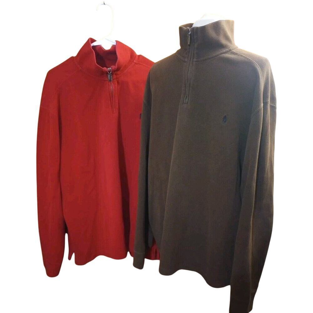 Vtg Polo Ralph Lauren men's 1/4 Zip Sweater‎ Set sz 2XL Red & Brown Mock Neck
